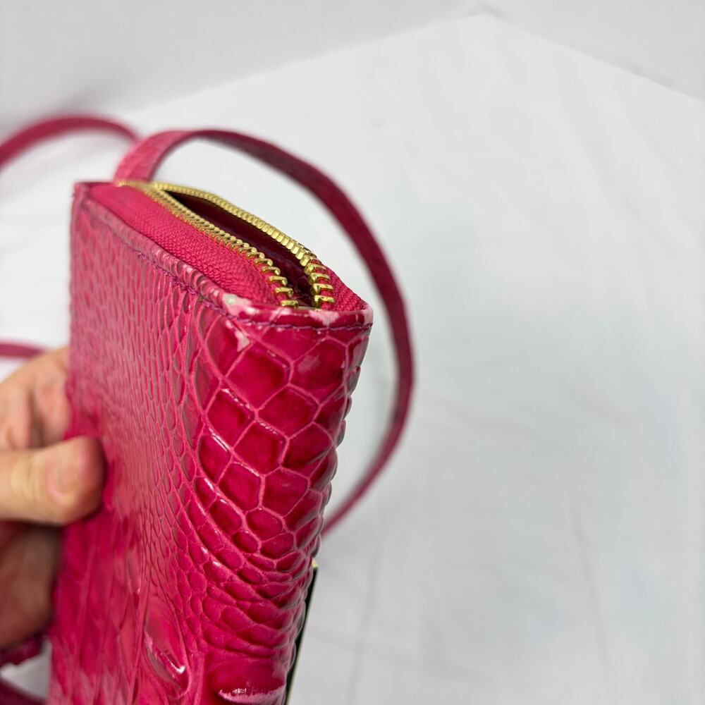 Brahmin Phlox Pink Minuette crocodile crossbody purse mild wear. flap zip pocket - Picture 9 of 11